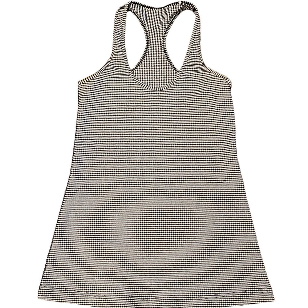 Lululemon Women Striped Activewear Tank Top Racerback Scoop Neck Black White ?